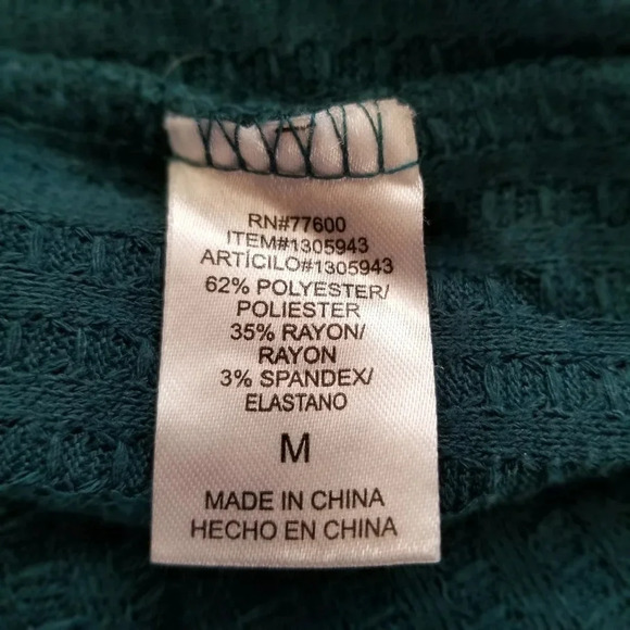 Chaser Soft Teal Waffle Knit Thermal Long Sleeve Top M - Picture 7 of 7